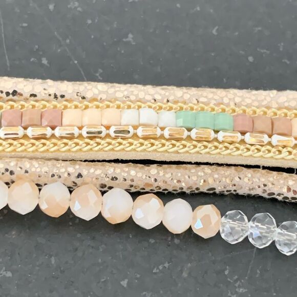 Desert Dawn Cuff Bracelet - Vegan Leather with Crystal Accents & Magnetic Clasp - Picture 5 of 7